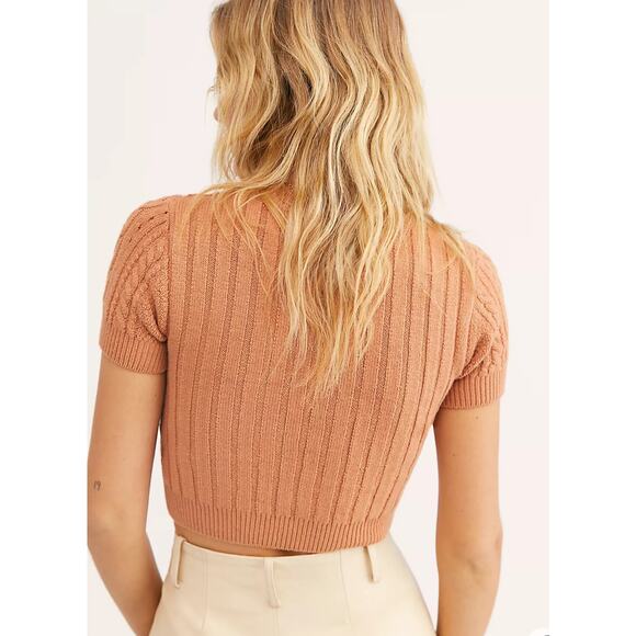 Free People Intimately Short Sweet Crop Top Sweater Cable Knit in Sugar Almond L - Picture 3 of 12